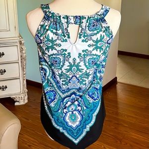 Gorgeous blue green and black paisley halter top from Inc. size xs